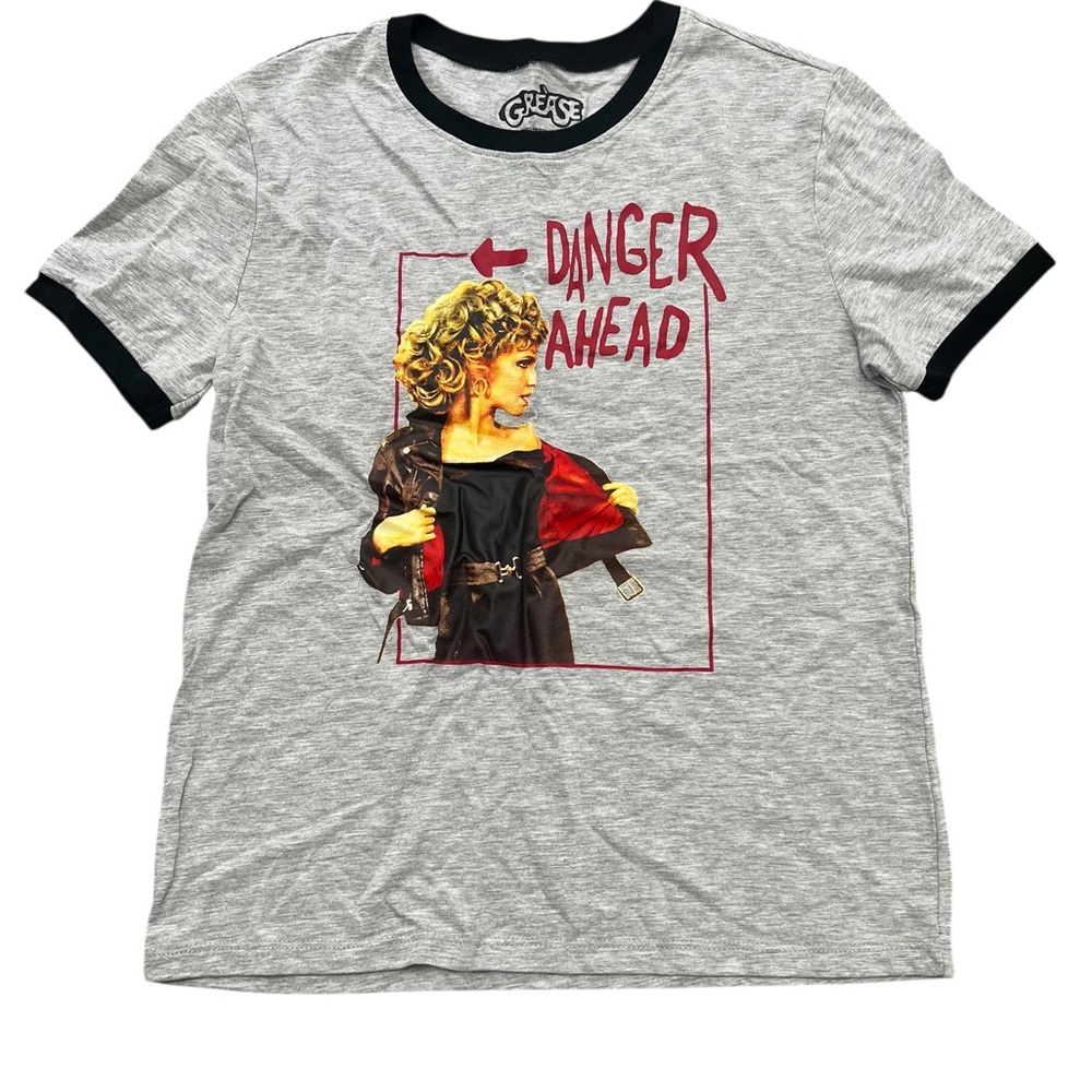 🩷 3/$20 Grease small Gray Graphic T-Shirt with Black Trim essential